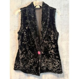 Vine Street Black Faux Fur Vest Women's XL Made in‎ USA Pink Button Closure